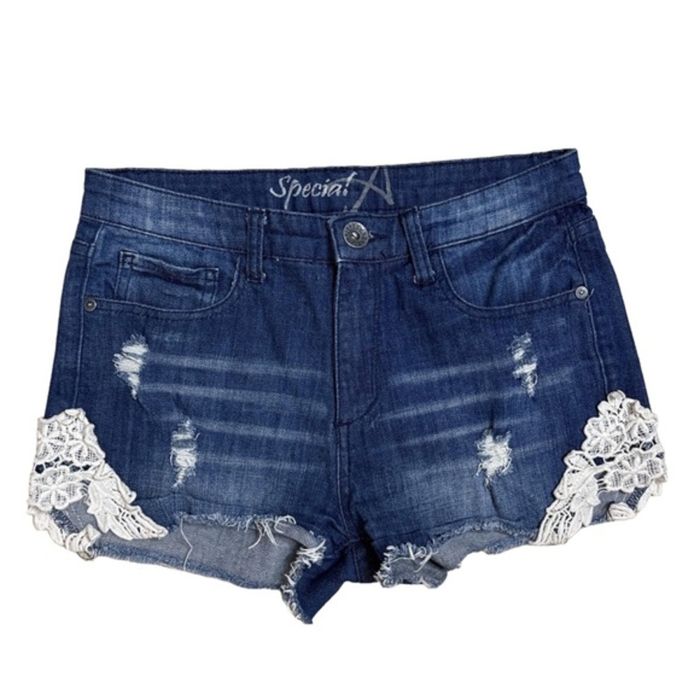 ⭐️ Special A- Distressed Denim Shorts with Lace Trim- size medium